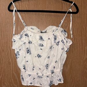 American Eagle Outfitters White and Blue Floral Camisole